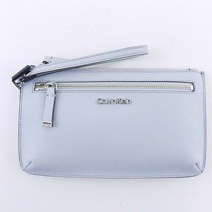 CALVIN KLEIN Blue Grey Leather Wristlet